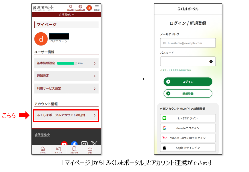 会津若松プラスとふくしまポータルのアカウント紐づけ機能のご案内